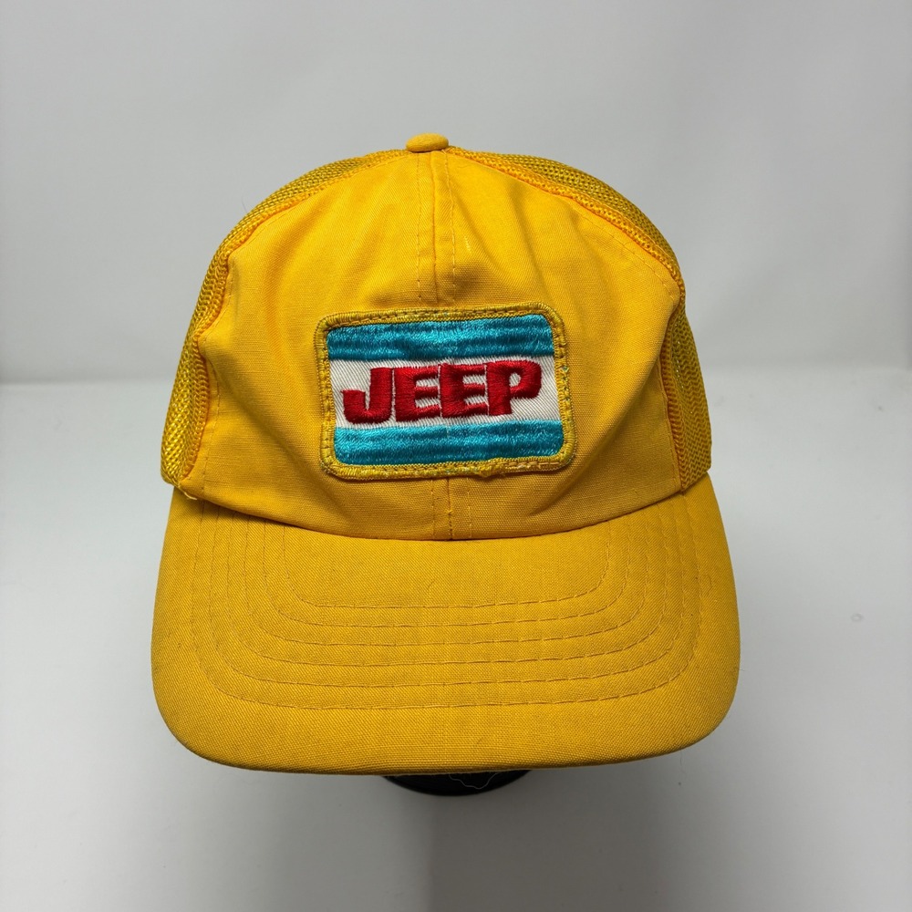 Vintage Jeep Trucker Hat Yellow Mesh Snapback‎ Retro Patch Cap 80s 90s Korea